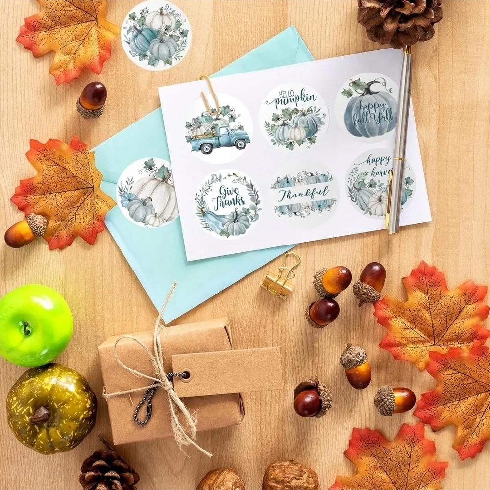 100 Thanksgiving Stickers Blue Fall Pumpkin Old Trucks